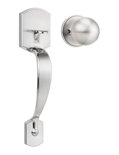 Tinewa Camelot Trim Lower Half Entry Handleset Satin Nickel Upgated Entry Door Handle with Door Knob for Electronic Keypad Sliver Exterior Door Handle Lock Set - Image 1