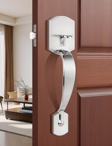 Tinewa Camelot Trim Lower Half Entry Handleset Satin Nickel Upgated Entry Door Handle with Door Knob for Electronic Keypad Sliver Exterior Door Handle Lock Set - Image 3