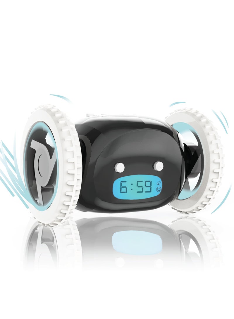 Alarm Clock on Wheels for Adult or Kid Bedroom, Black  - Image 1