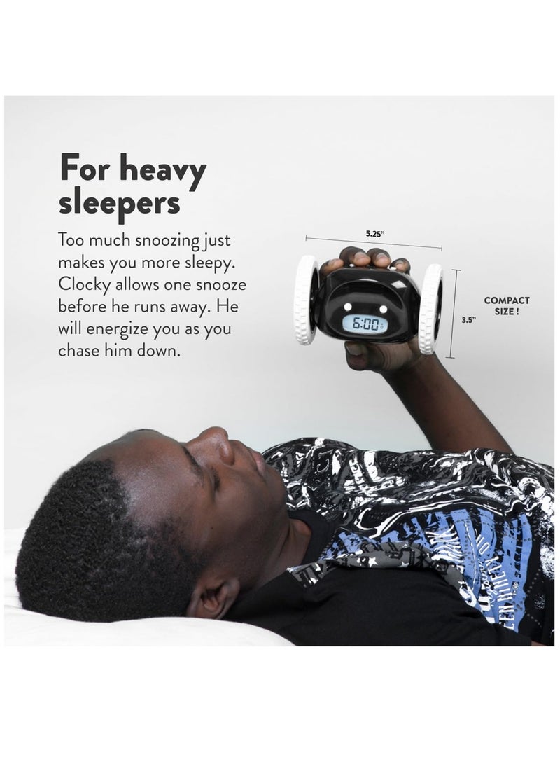 Alarm Clock on Wheels for Adult or Kid Bedroom, Black  - Image 3