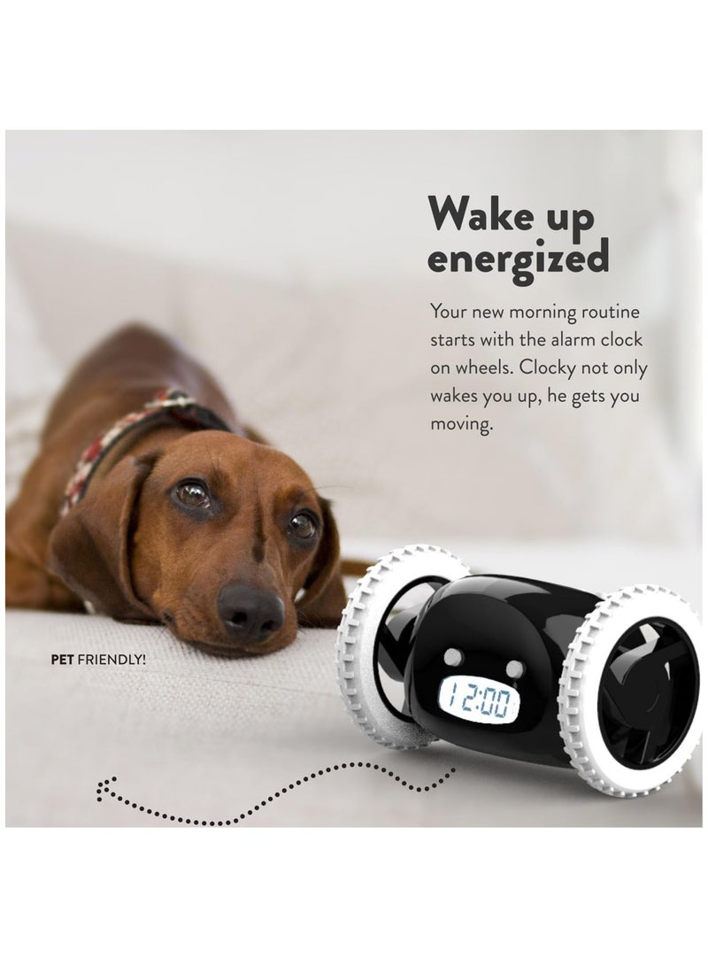 Alarm Clock on Wheels for Adult or Kid Bedroom, Black  - Image 2