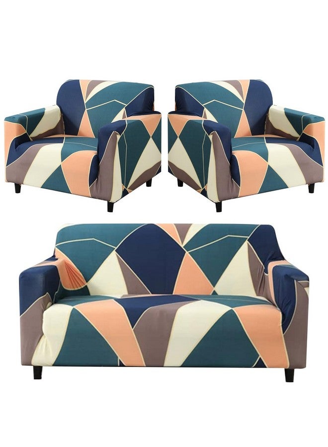 B BESTILO Sofa Cover 3 Seater and 2 Seater Fully Covered Universal 5 Seater Sofa Cover Non-Slip Sticky Elastic Stretchable Sofa Set Slipcover Protector for (Green Geometric, Five Seater (3+1+1)) - Image 1