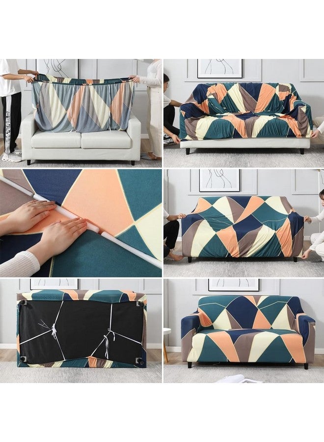 B BESTILO Sofa Cover 3 Seater and 2 Seater Fully Covered Universal 5 Seater Sofa Cover Non-Slip Sticky Elastic Stretchable Sofa Set Slipcover Protector for (Green Geometric, Five Seater (3+1+1)) - Image 3