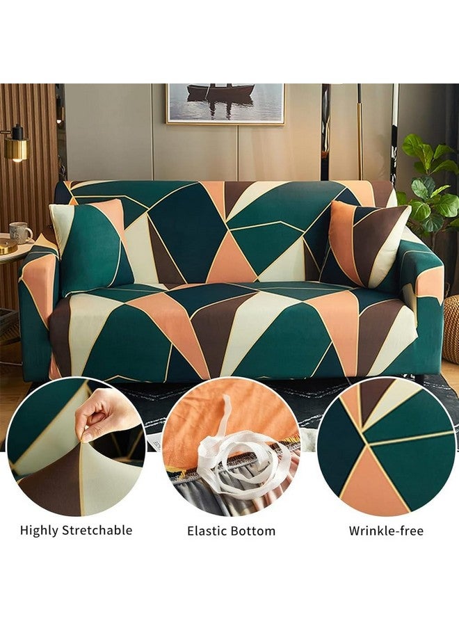 B BESTILO Sofa Cover 3 Seater and 2 Seater Fully Covered Universal 5 Seater Sofa Cover Non-Slip Sticky Elastic Stretchable Sofa Set Slipcover Protector for (Green Geometric, Five Seater (3+1+1)) - Image 2