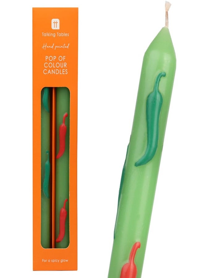 Talking Tables 2 x Hand Painted 3D Chilli Dinner Candles 9.8" Candlesticks Novelty Candles for Christmas or Thanksgiving Unscented, 6 Hours Burn Time Eco-Friendly Summer Table Décor Red and Green - Image 1
