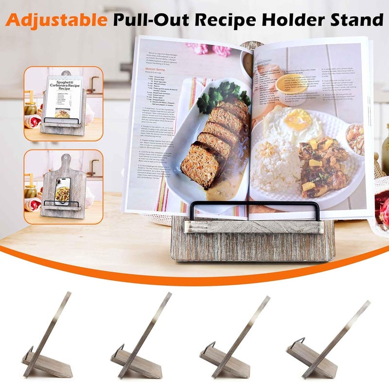 YANGSHUO Cookbook Stand Recipe Book Stand: Cook Book Stand for Kitchen Counter, Rustic Cook Book Stand Adjustable Tablet Cookbook Holder, Wood Cutting Board Style Cooking Gift for Woman - Gray - Image 5