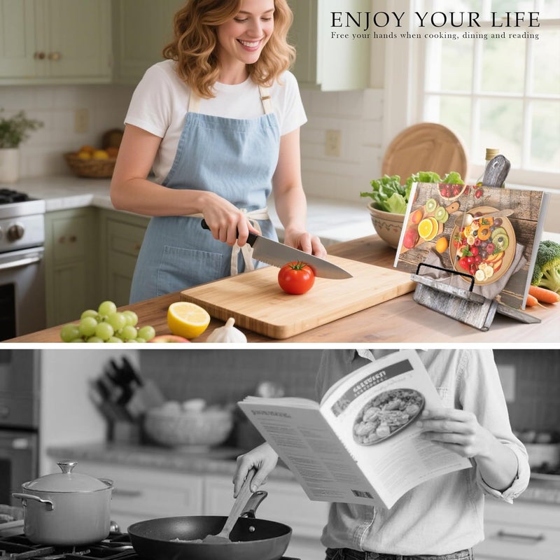 YANGSHUO Cookbook Stand Recipe Book Stand: Cook Book Stand for Kitchen Counter, Rustic Cook Book Stand Adjustable Tablet Cookbook Holder, Wood Cutting Board Style Cooking Gift for Woman - Gray - Image 4