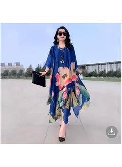 REOCLE Women's Dress 2 Pieces Elegant Outfit Soothing Solid Color Suit with Fashion Print Design & Relaxed Hem & Half Sleeve Design Summer Slim Dress  - Image 2
