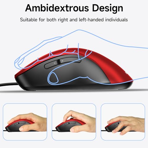 memzuoix Wired Mouse, USB Computer Mouse 1400 DPI Mobile Optical Mouse Ergonomic Design Computer Mice with 5FT Cord for Laptop, PC, Desktop, MacBook, 5 Buttons (Pomegranate Red) - Image 5