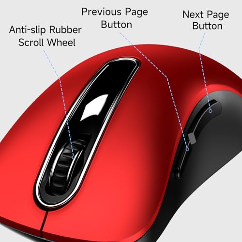 memzuoix Wired Mouse, USB Computer Mouse 1400 DPI Mobile Optical Mouse Ergonomic Design Computer Mice with 5FT Cord for Laptop, PC, Desktop, MacBook, 5 Buttons (Pomegranate Red) - Image 3