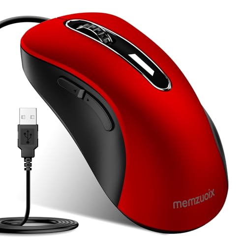memzuoix Wired Mouse, USB Computer Mouse 1400 DPI Mobile Optical Mouse Ergonomic Design Computer Mice with 5FT Cord for Laptop, PC, Desktop, MacBook, 5 Buttons (Pomegranate Red) - Image 1