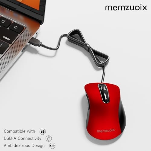 memzuoix Wired Mouse, USB Computer Mouse 1400 DPI Mobile Optical Mouse Ergonomic Design Computer Mice with 5FT Cord for Laptop, PC, Desktop, MacBook, 5 Buttons (Pomegranate Red) - Image 2