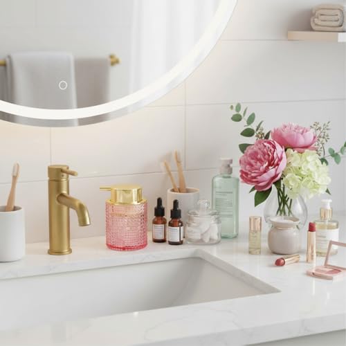 Fvstar Glass Foaming Soap Dispenser,10oz Refillable Bathroom Foam Hand Soap Dispenser for Bathroom Countertop Kitchen (1, Pink) - Image 2