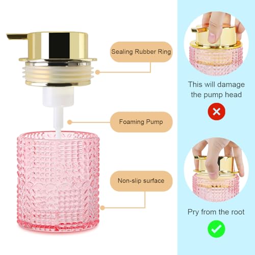 Fvstar Glass Foaming Soap Dispenser,10oz Refillable Bathroom Foam Hand Soap Dispenser for Bathroom Countertop Kitchen (1, Pink) - Image 5