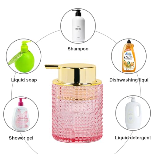 Fvstar Glass Foaming Soap Dispenser,10oz Refillable Bathroom Foam Hand Soap Dispenser for Bathroom Countertop Kitchen (1, Pink) - Image 4
