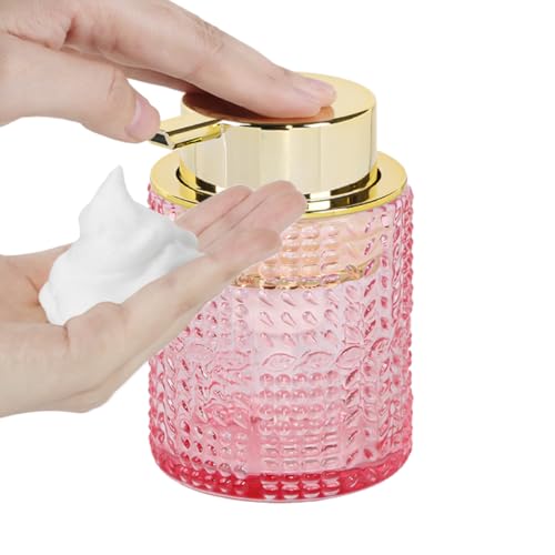 Fvstar Glass Foaming Soap Dispenser,10oz Refillable Bathroom Foam Hand Soap Dispenser for Bathroom Countertop Kitchen (1, Pink) - Image 1