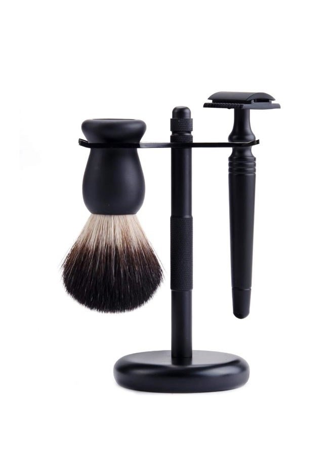 Grandslam Shaving Razor Kit Double Edage Safety Razor 2 Layers Stainless Steel Shaving Mug Shaving Soap Cream Synthetic Shaving Brush Heavy Chrome Shaving Stand Black Shaving Razor Gift for Men - Image 5