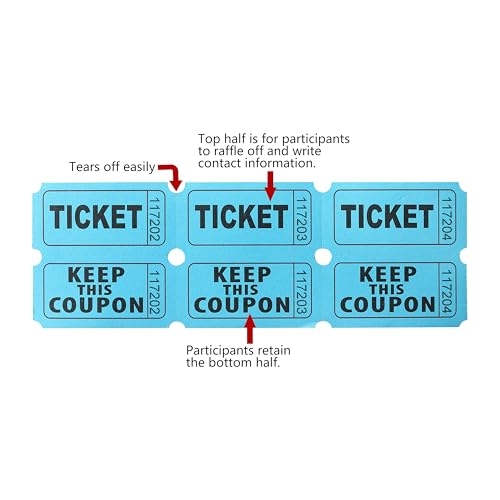 COKUMA 500 Pairs Raffle Tickets, Double Roll 50/50 Blue Raffle Tickets with Stub for Events, Easy Tear-Offs and Consecutive Number with Writable Back for Carnival Concert and Prize Drawings - Image 3