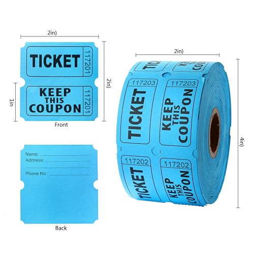 COKUMA 500 Pairs Raffle Tickets, Double Roll 50/50 Blue Raffle Tickets with Stub for Events, Easy Tear-Offs and Consecutive Number with Writable Back for Carnival Concert and Prize Drawings - Image 4