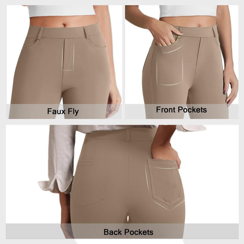 DLOODA Dress Work Pants Women Business Casual Slack Trousers Stretchy Pull On Office Flare Pants with Pocketsï¼ˆLight Coffee Sï¼‰ - Image 4