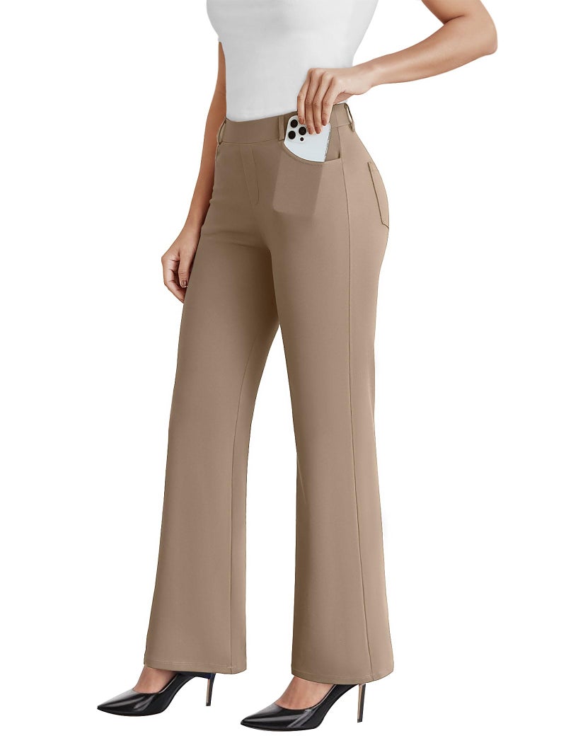 DLOODA Dress Work Pants Women Business Casual Slack Trousers Stretchy Pull On Office Flare Pants with Pocketsï¼ˆLight Coffee Sï¼‰ - Image 1