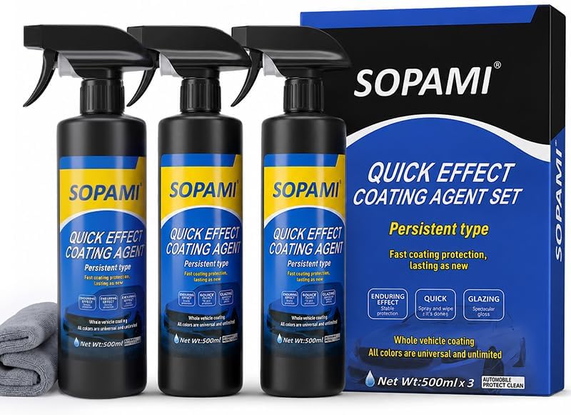 Affordable fast purchase options Sopami Car Coating Spray,Quick Effect Coating Agent,Quickly Coat Car Wax | Car Scratch Wax Polish Spray Waterless Wash,Oil Film Emulsion Glass Cleaner with towel (3 pcs) Quick available purchase options - Image 1