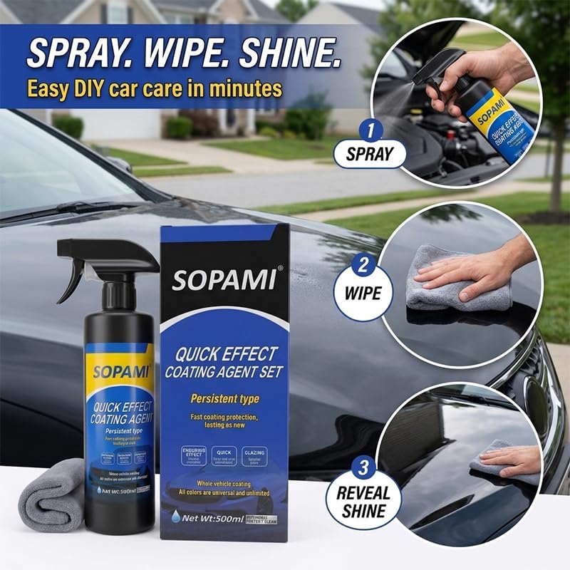 Affordable fast purchase options Sopami Car Coating Spray,Quick Effect Coating Agent,Quickly Coat Car Wax | Car Scratch Wax Polish Spray Waterless Wash,Oil Film Emulsion Glass Cleaner with towel (3 pcs) Quick available purchase options - Image 5