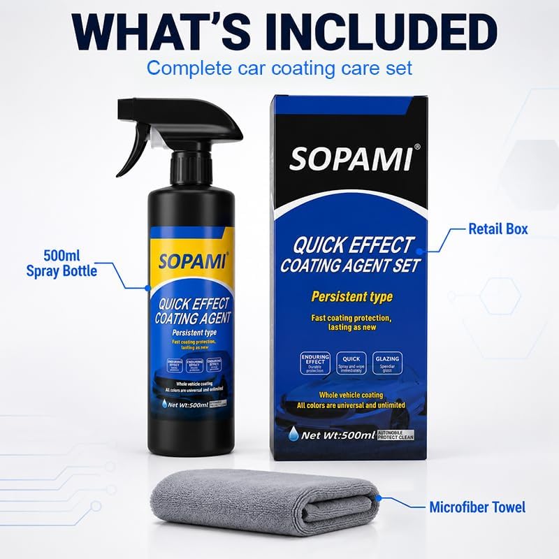 Affordable fast purchase options Sopami Car Coating Spray,Quick Effect Coating Agent,Quickly Coat Car Wax | Car Scratch Wax Polish Spray Waterless Wash,Oil Film Emulsion Glass Cleaner with towel (3 pcs) Quick available purchase options - Image 2