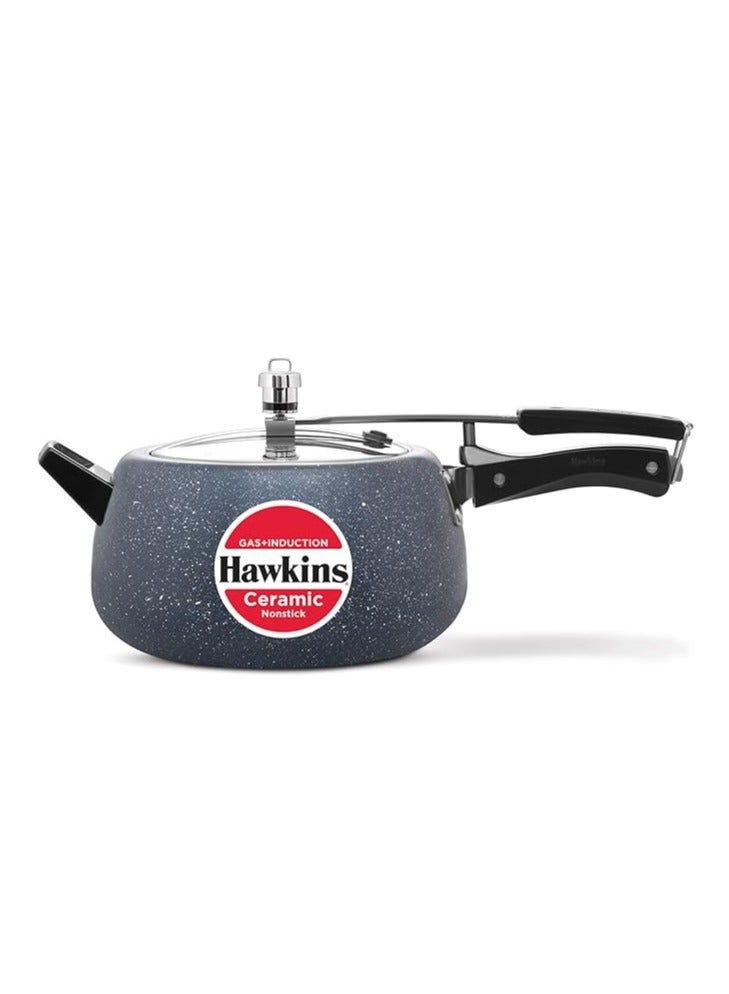 Hawkins Hawkins 5 Litre Ceramic Nonstick Pressure Cooker, Induction Inner Lid Cooker, Granite Contura shaped Cooker, Best Cooker, Blue (ICC50)  - Image 1