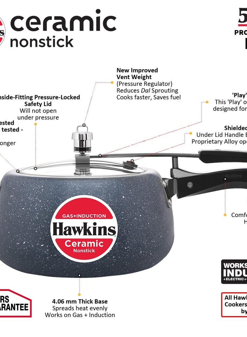 Hawkins Hawkins 5 Litre Ceramic Nonstick Pressure Cooker, Induction Inner Lid Cooker, Granite Contura shaped Cooker, Best Cooker, Blue (ICC50)  - Image 2