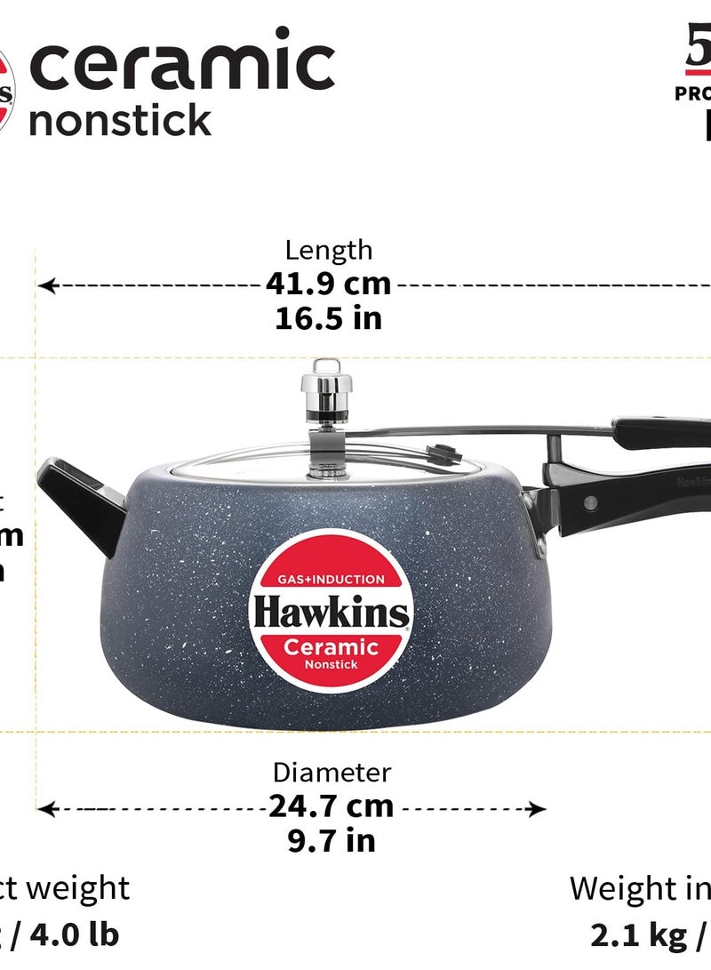 Hawkins Hawkins 5 Litre Ceramic Nonstick Pressure Cooker, Induction Inner Lid Cooker, Granite Contura shaped Cooker, Best Cooker, Blue (ICC50)  - Image 3