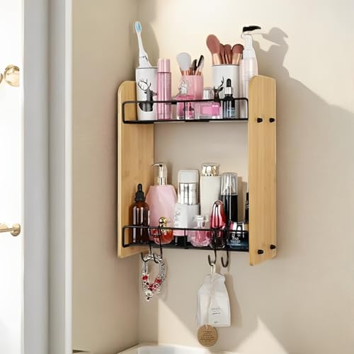 Decorlay 2-tier Wood & Iron Combination Spice Rack Refrigerator, Wall Mounted, Spice Jar Shelf Organizer Space Saver - Image 3