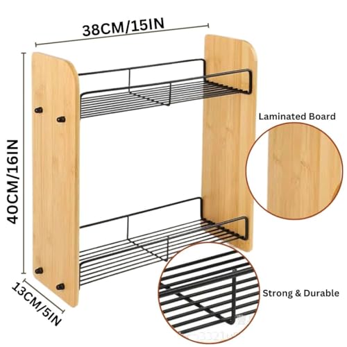 Decorlay 2-tier Wood & Iron Combination Spice Rack Refrigerator, Wall Mounted, Spice Jar Shelf Organizer Space Saver - Image 5