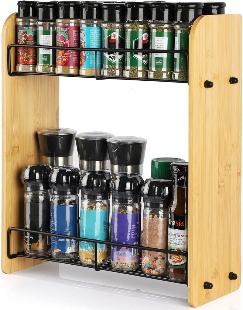 Decorlay 2-tier Wood & Iron Combination Spice Rack Refrigerator, Wall Mounted, Spice Jar Shelf Organizer Space Saver - Image 1