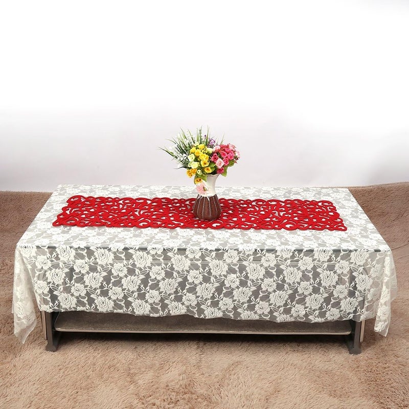 klarako 7 Colors Rectangle Hollow Felt Table Runner Tablecloth Mats Placemats Household Decorations, 40 * 11 inches(Red) - Image 2
