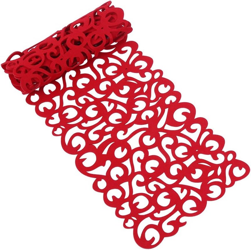 klarako 7 Colors Rectangle Hollow Felt Table Runner Tablecloth Mats Placemats Household Decorations, 40 * 11 inches(Red) - Image 1