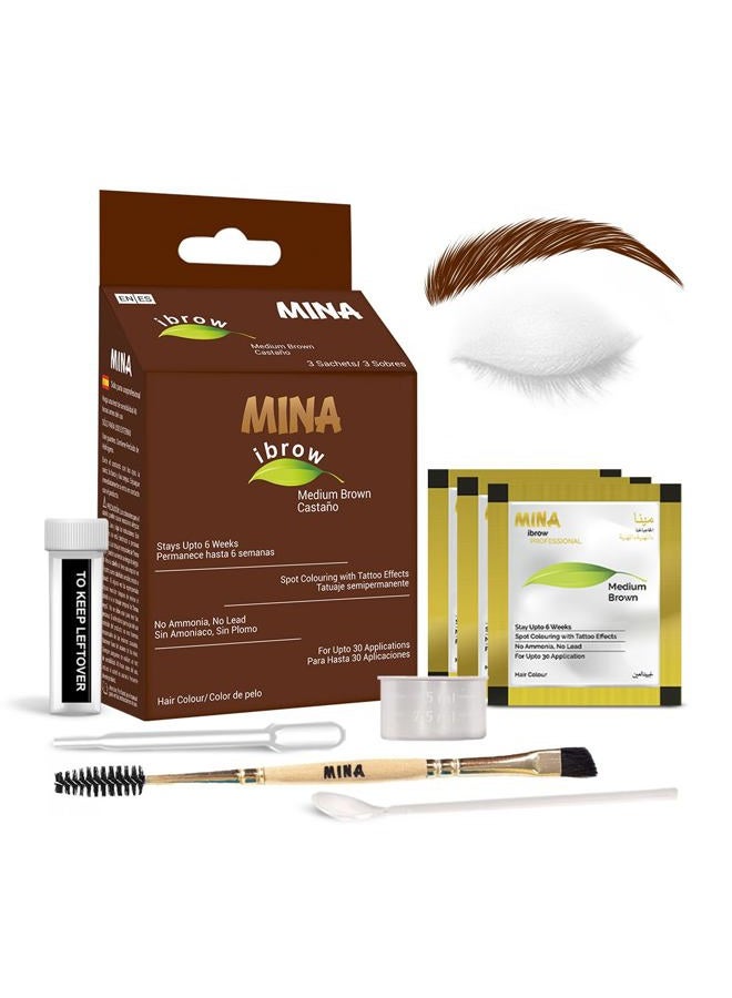 MinaiBrow بودرة تلوين الحواجب الطبيعية باللون البني المتوسط | مجموعة صبغة فورية مقاومة للتلطخ مع فرشاة مزدوجة الزاوية - Image 1