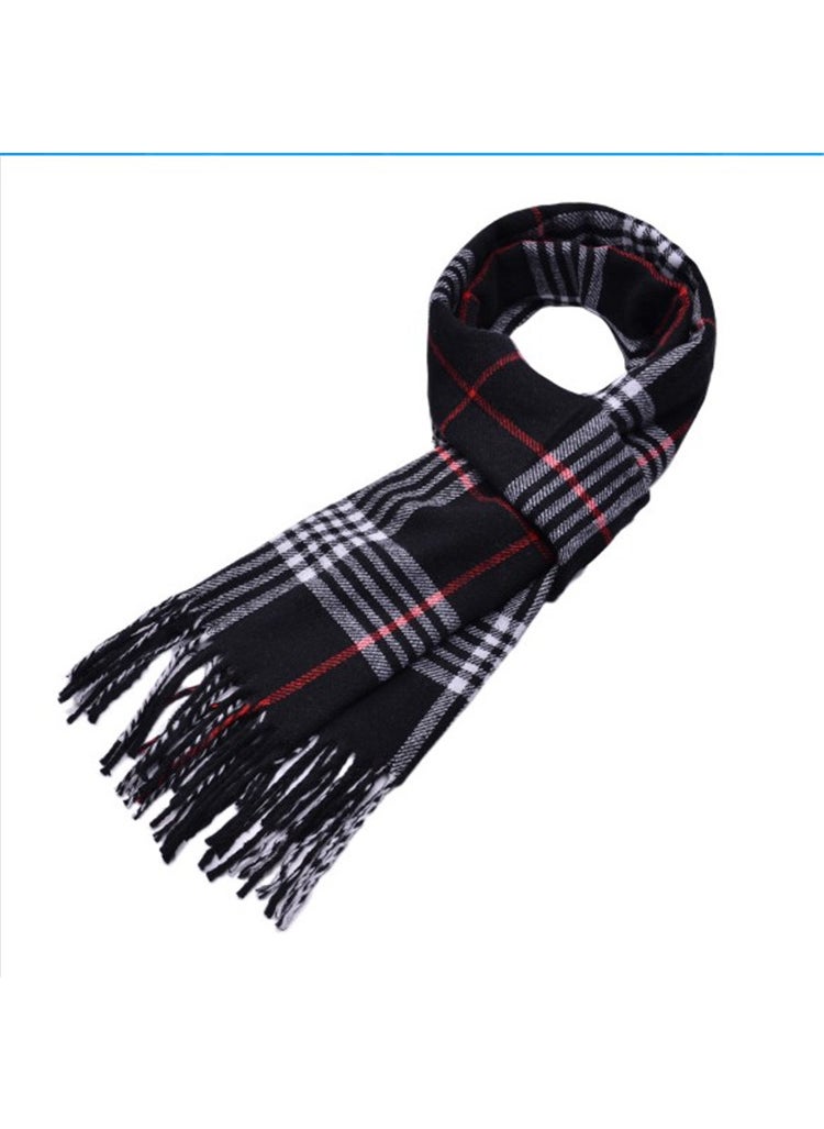 Generic - New winter scarf mens scarf supermarket gift scarf thick genuine goods British Plaid warm scarf Plaid Black four-wire grid - Image 1