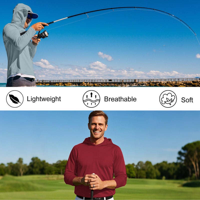 HovSiyla 5 Pack Men's Hoodies Sun Protection Fishing Shirts Moisture Wicking Long Sleeve Athletic UPF Rash Guards Shirts Thumb Hole Tops Black Grey White Navy Red Large - Image 5