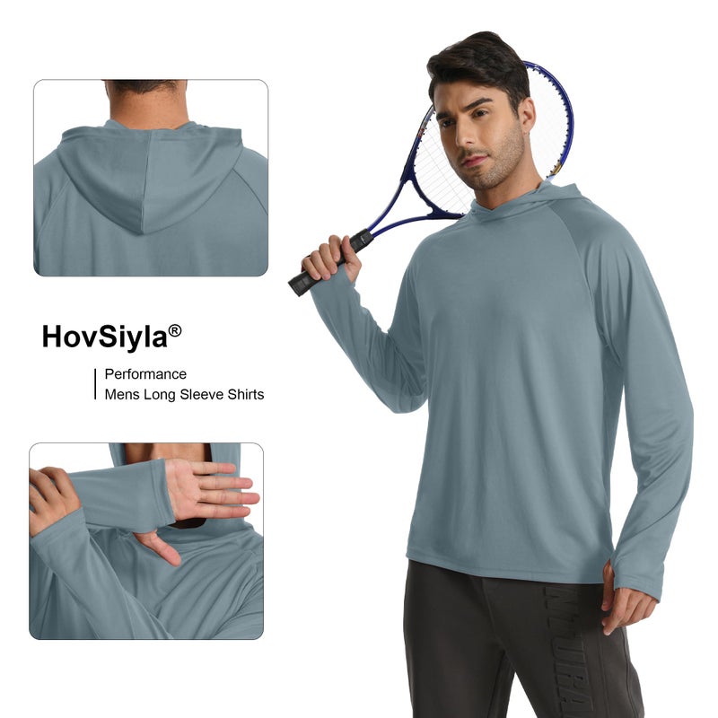 HovSiyla 5 Pack Men's Hoodies Sun Protection Fishing Shirts Moisture Wicking Long Sleeve Athletic UPF Rash Guards Shirts Thumb Hole Tops Black Grey White Navy Red Large - Image 4