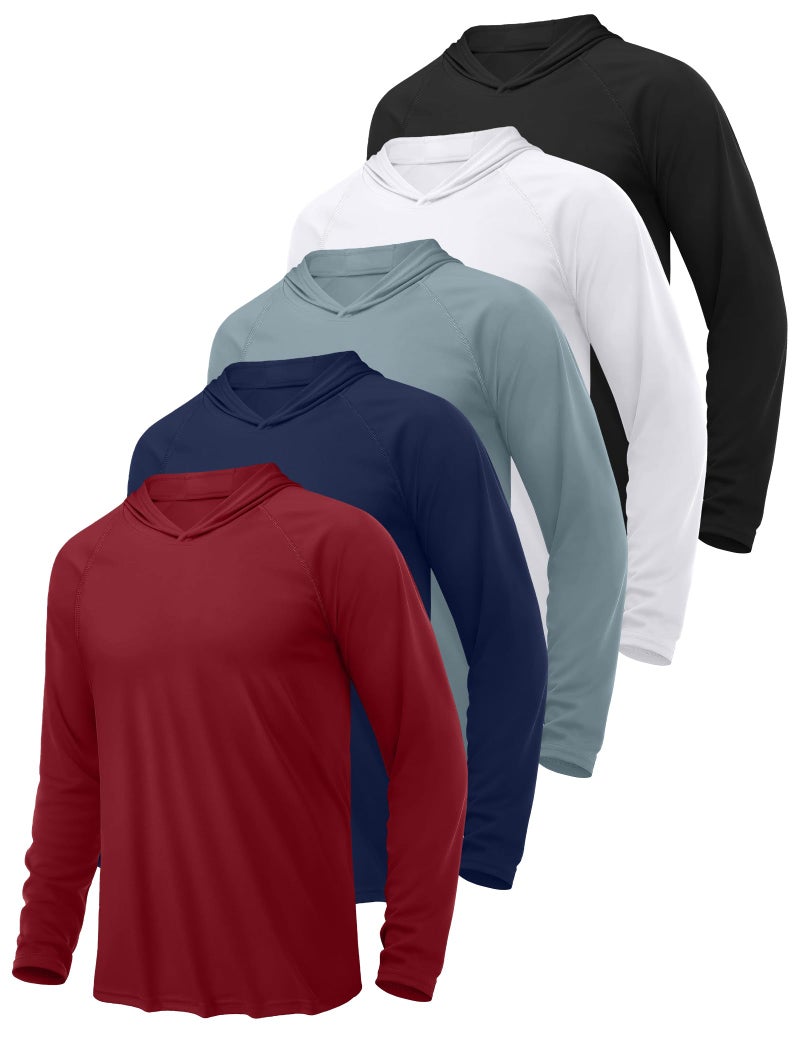 HovSiyla 5 Pack Men's Hoodies Sun Protection Fishing Shirts Moisture Wicking Long Sleeve Athletic UPF Rash Guards Shirts Thumb Hole Tops Black Grey White Navy Red Large - Image 1