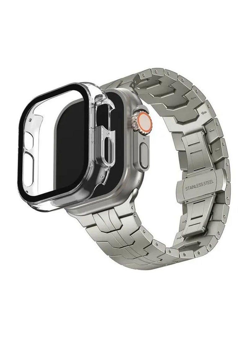 LEVELO Eclipse Metal Watch Strap for Apple Watch Strap 49MM / Anti-Oxidation Technology / Stainless Steel / Adjustable Links - Titanium - Image 1