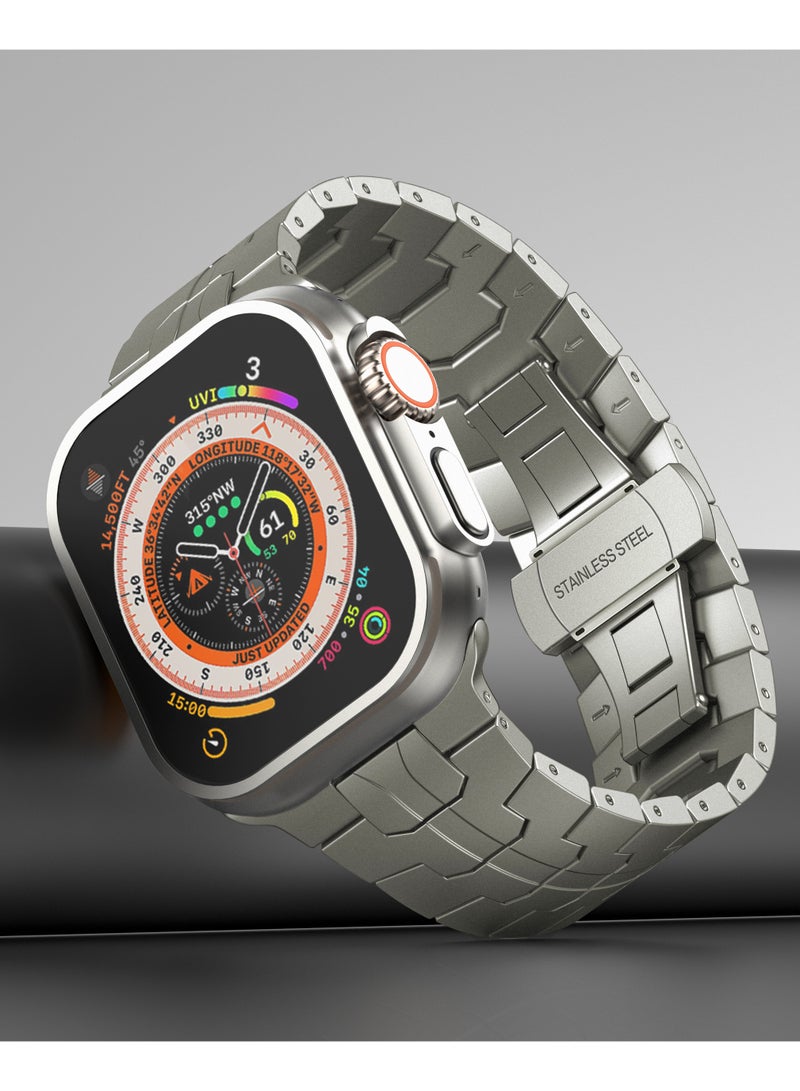 LEVELO Eclipse Metal Watch Strap for Apple Watch Strap 49MM / Anti-Oxidation Technology / Stainless Steel / Adjustable Links - Titanium - Image 5