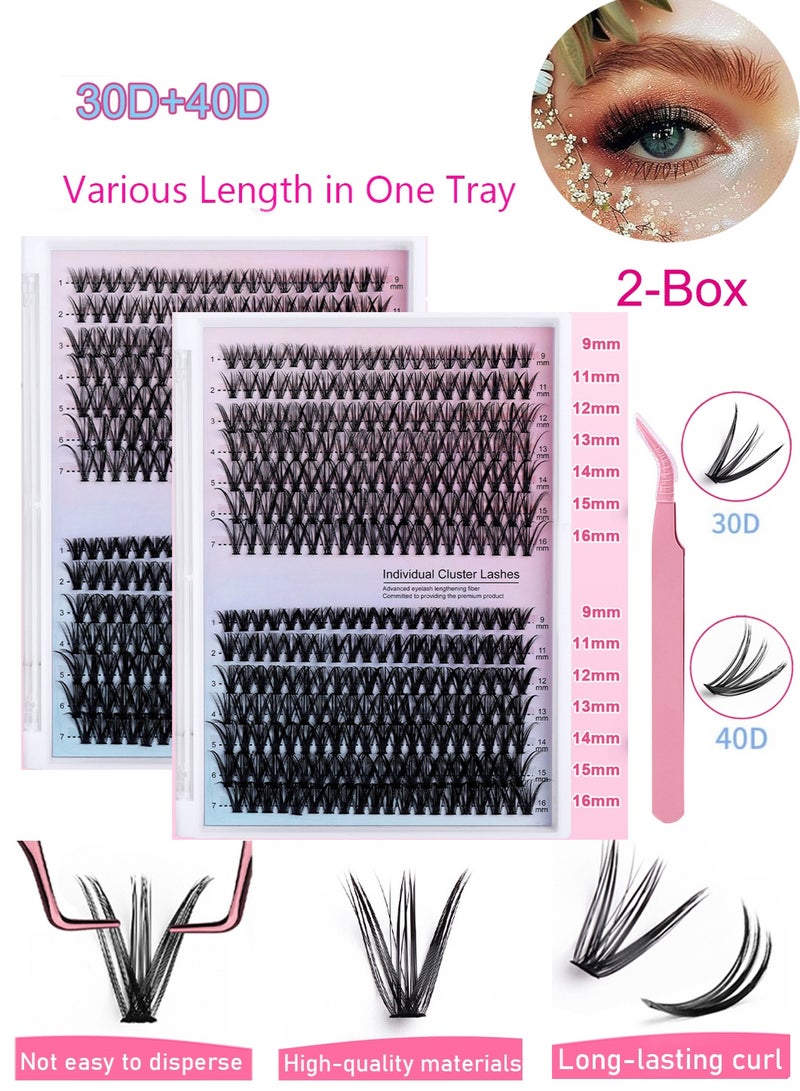 مس تيارا مجموعة تمديد رموش مفردة، 9-16 مم، 280 قطعة في علبتين، مناسبة للمبتدئين، قابلة لإعادة الاستخدام، 30D و40D. مناسبة للاستخدام اليومي، وحفلات الزفاف، والحفلات، والتصوير الفوتوغرافي. - Image 1