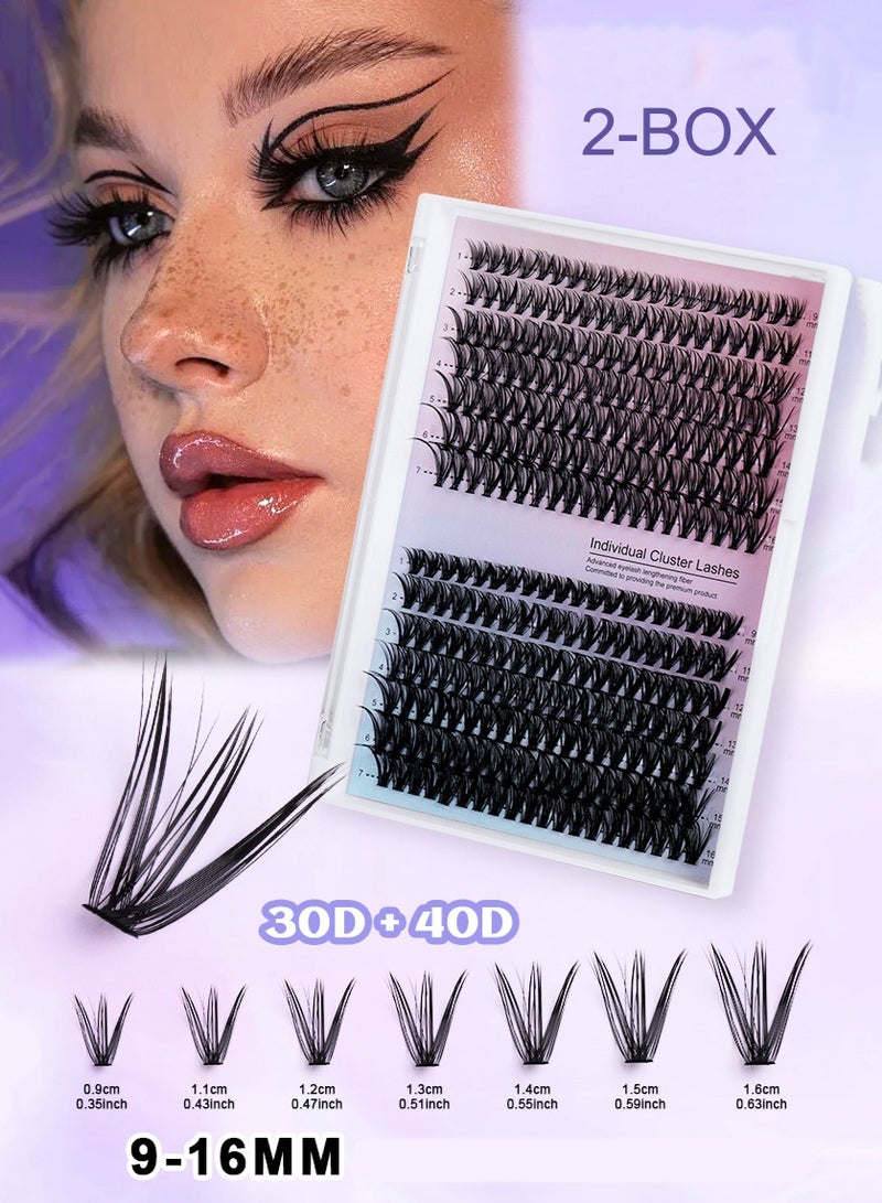 مس تيارا مجموعة تمديد رموش مفردة، 9-16 مم، 280 قطعة في علبتين، مناسبة للمبتدئين، قابلة لإعادة الاستخدام، 30D و40D. مناسبة للاستخدام اليومي، وحفلات الزفاف، والحفلات، والتصوير الفوتوغرافي. - Image 2