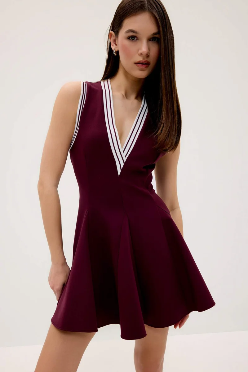DeFacto V Neck Sleeveless Flounce Mini Dress