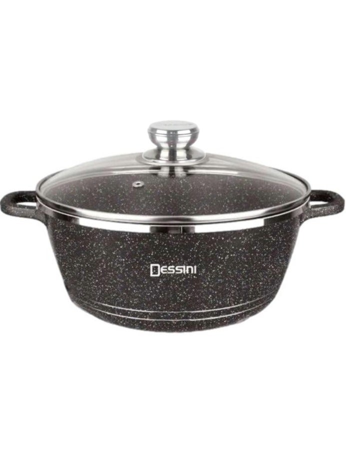 DESSINI Non Stick Ceramic Coated Cooking Pot With Glass Lid Black 36cm 