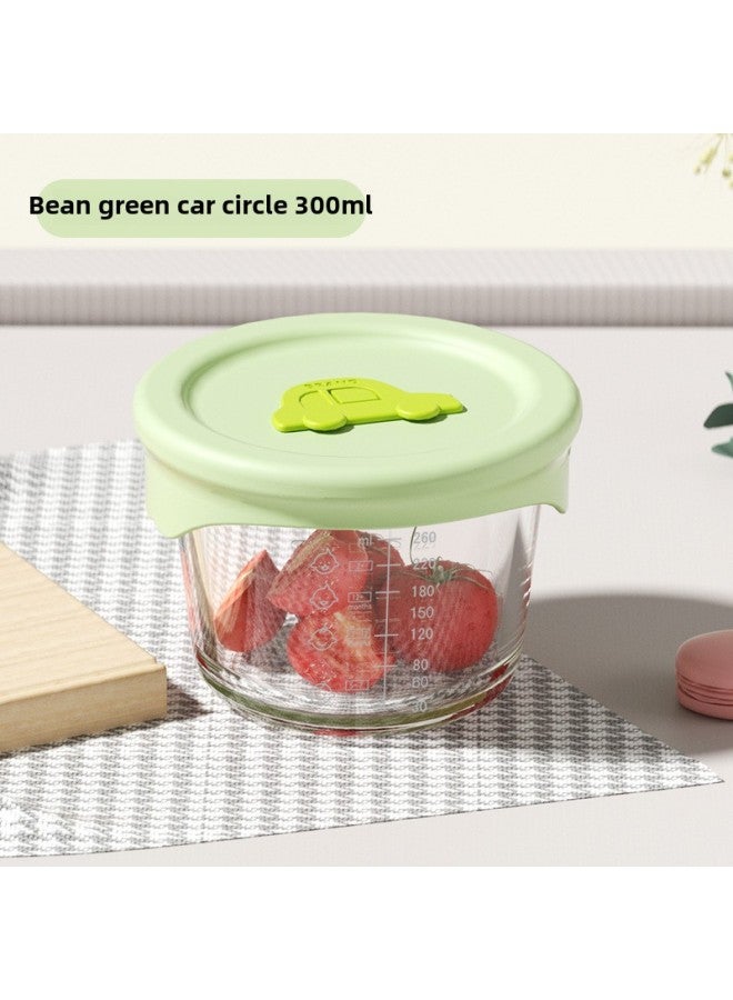 Large-capacity Food Supplement Box Sealed Storage Box Baby Glass Crisper Freezer Box Baby Food Supplement Bowl Can Be Steamed-Specifications:300ML Bean Green Round  - Image 1
