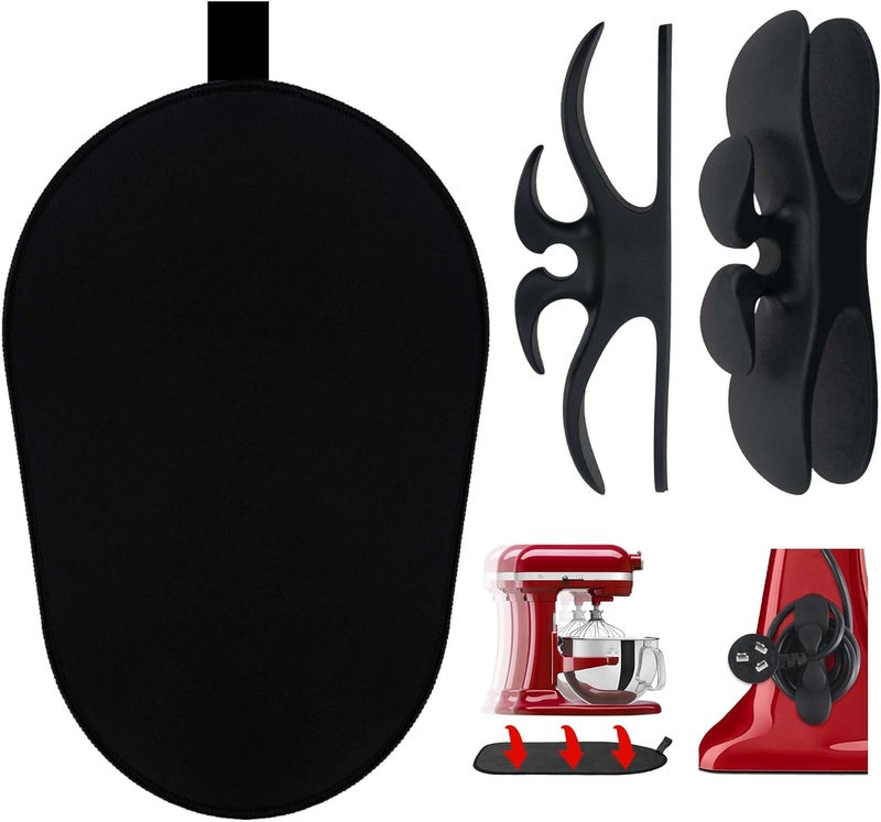 KIDOT Sliding Mat for Kitchenaid Mixer with 2 Black Kitchen Accessories, Mover Slider Mat Pad for 5-8 Qt Bowl-Lift Stand Mixer, Kitchen Appliance Slider Mat Compatible with Professional 600 Stand Mixer - Image 1