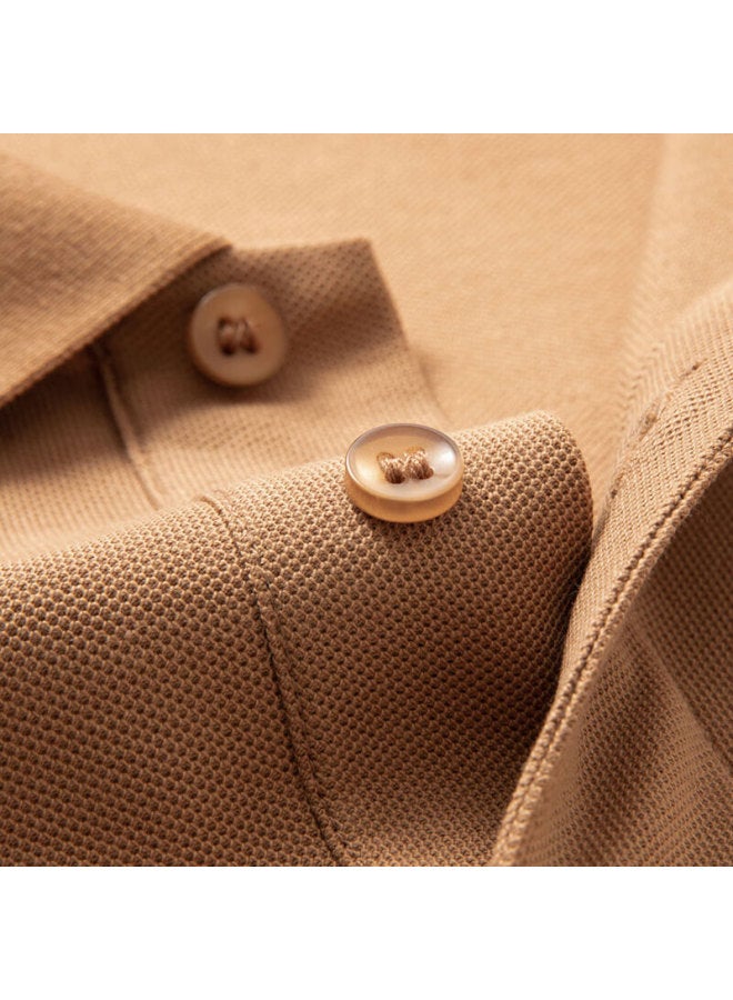 Limeng Men's Solid Color Paul Shirt Short Sleeve T-shirt With Cotton Turn-down Collar Plus Size T-shirt Khaki 170 - Image 3
